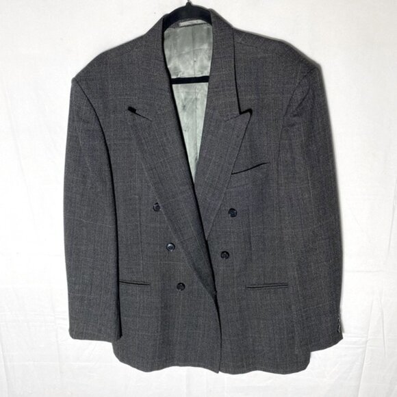 Vintage Steel Dark Grey Double Breasted Virgin Wool Blazer 42R - Picture 1 of 13